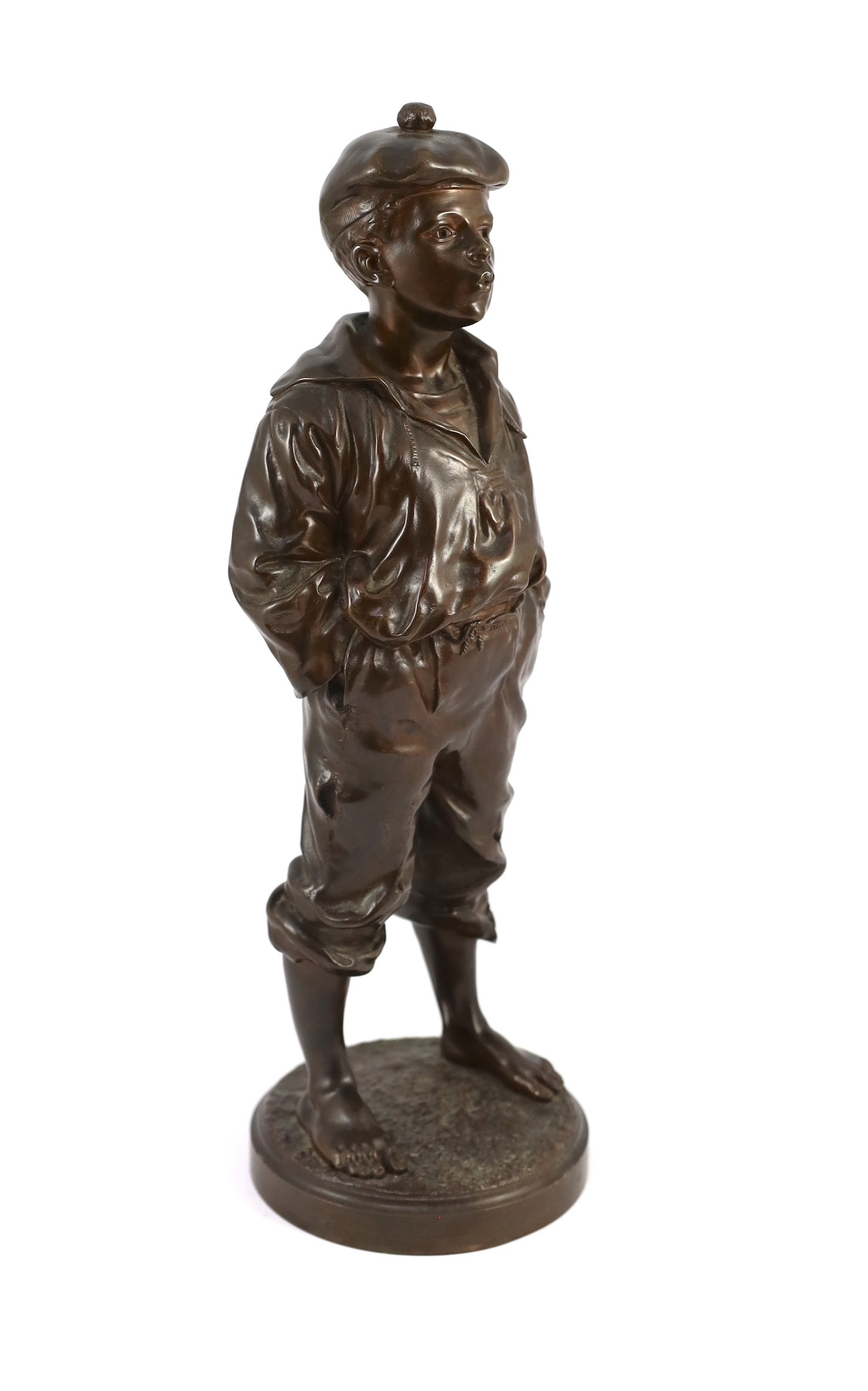 Vaclaw (Victor) Szczeblewski (Polish, 19th century). A bronze figure 'Mousse Le Siffleur', study of a street urchin, 41cm